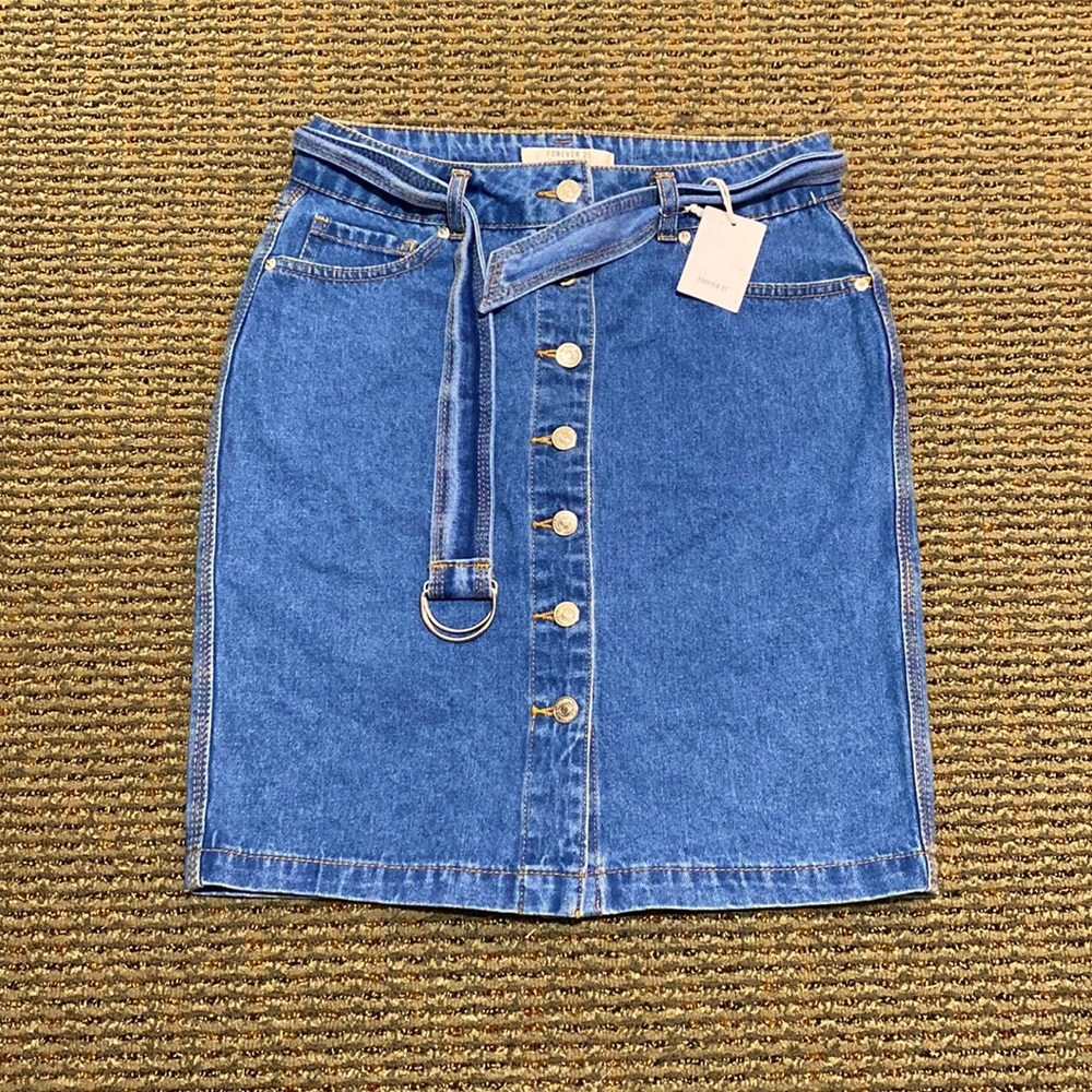 Jean Buttoned Down Belted Skirt